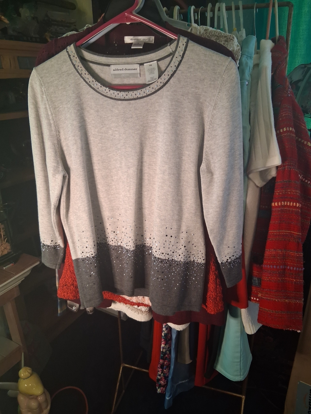 Alfred Dunner Gray Ombre Embellished Crewneck Sweater
